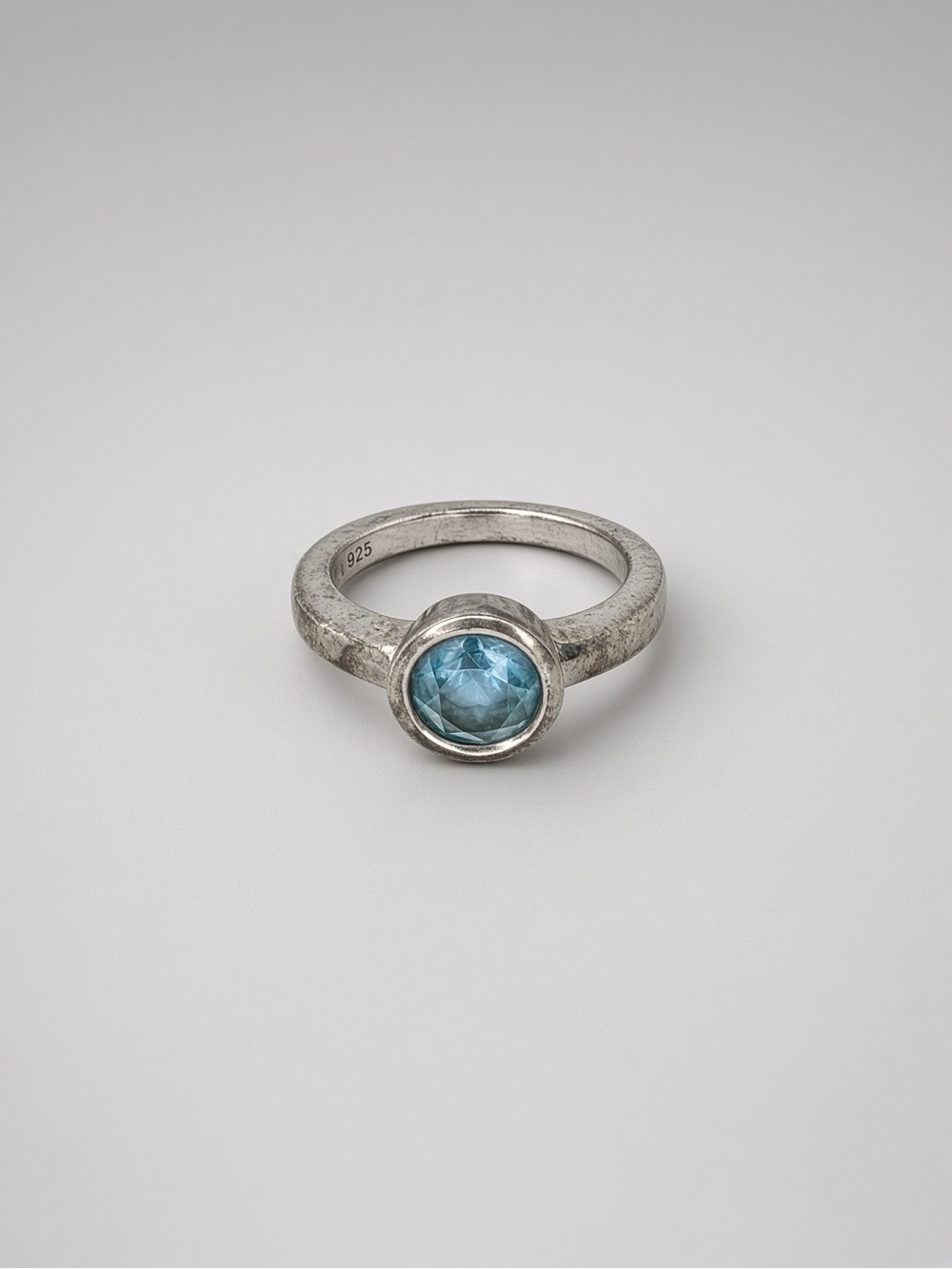 Designer SJM 925 Sterling Silver Blue Topaz Bezel Ring Size 6